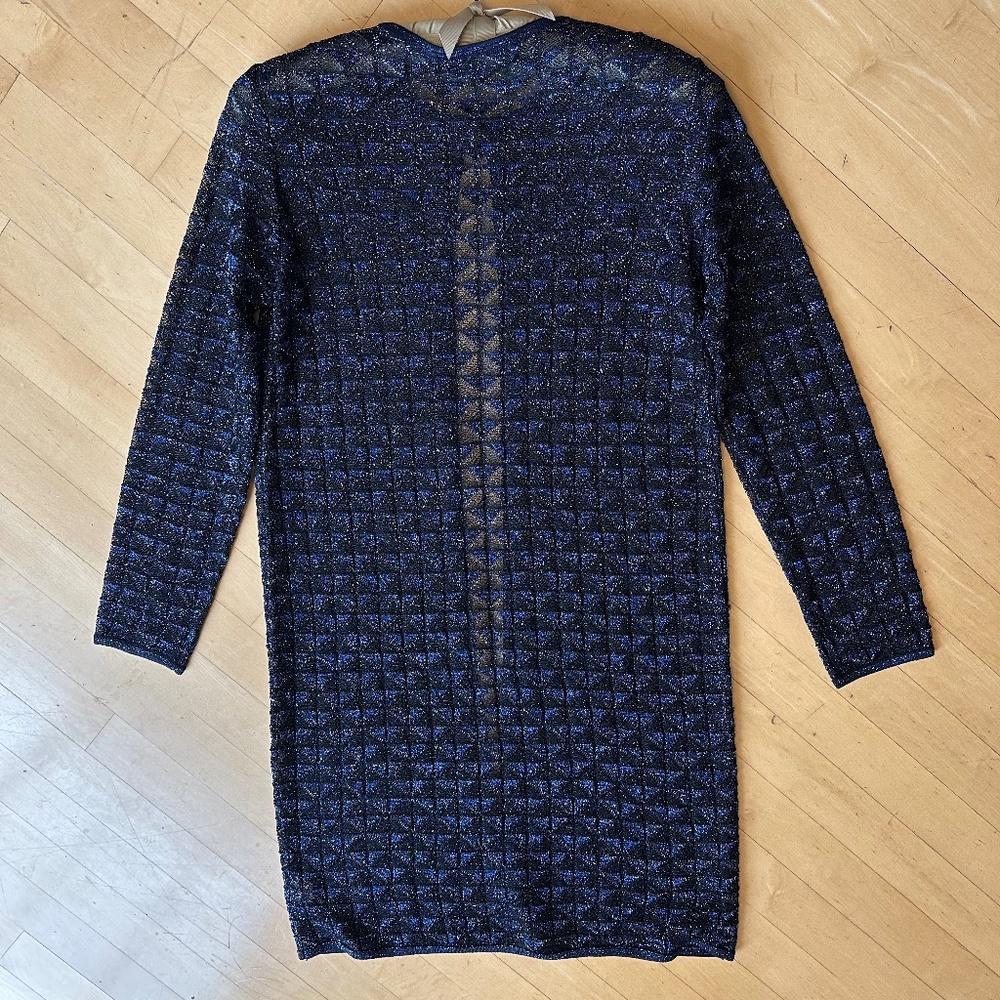 St. John Navy/Black shimmer open front cardigan, duster, SP, G1246 - Picture 5 of 6